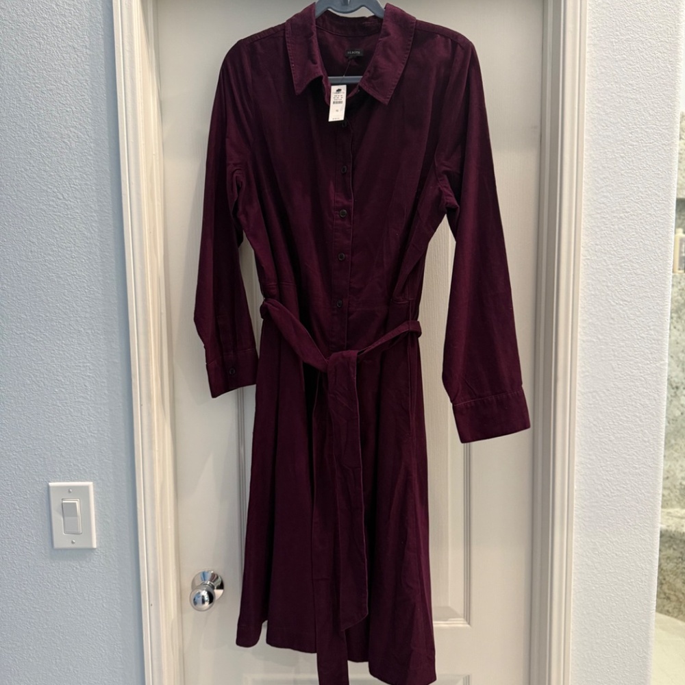 NWT Talbots Burgundy Wine Vintage Long Sleeve Corduroy Dress, Size 16